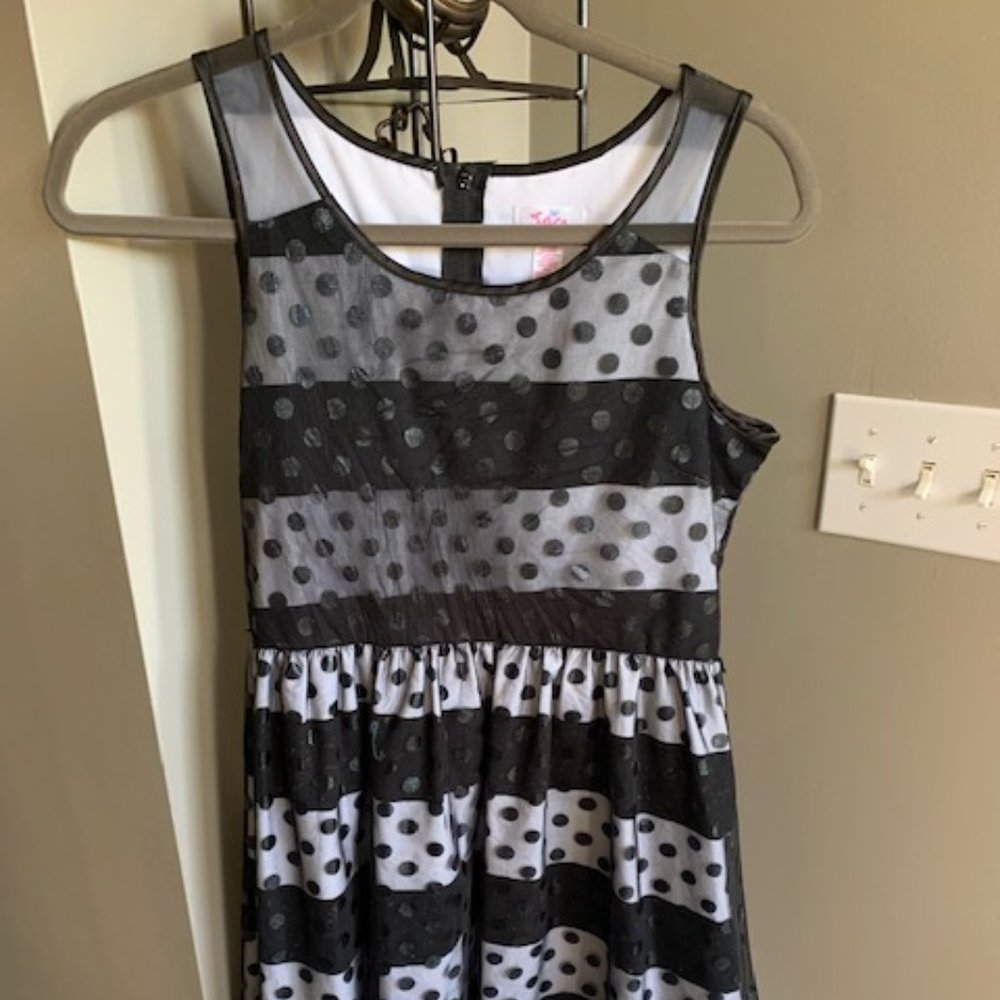 Girl's Justice Brand Black & White Polka Dot Sleeveless Dress Size 14